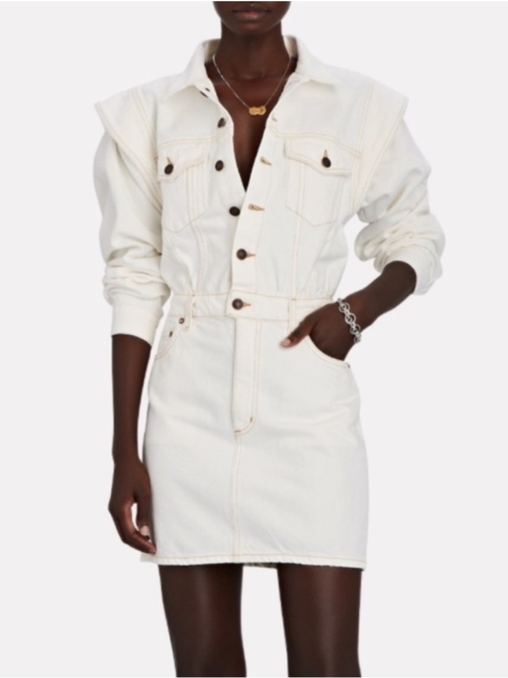 Agolde Cream Button-Front Denim Dress Jacket
